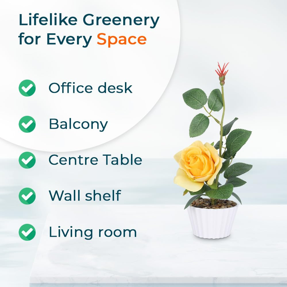 Kuber Industries Artificial Plants for Home DÃ©cor|Natural Looking Indoor Fake Plants with Pot|Artificial Flowers for Decoration (Yellow)