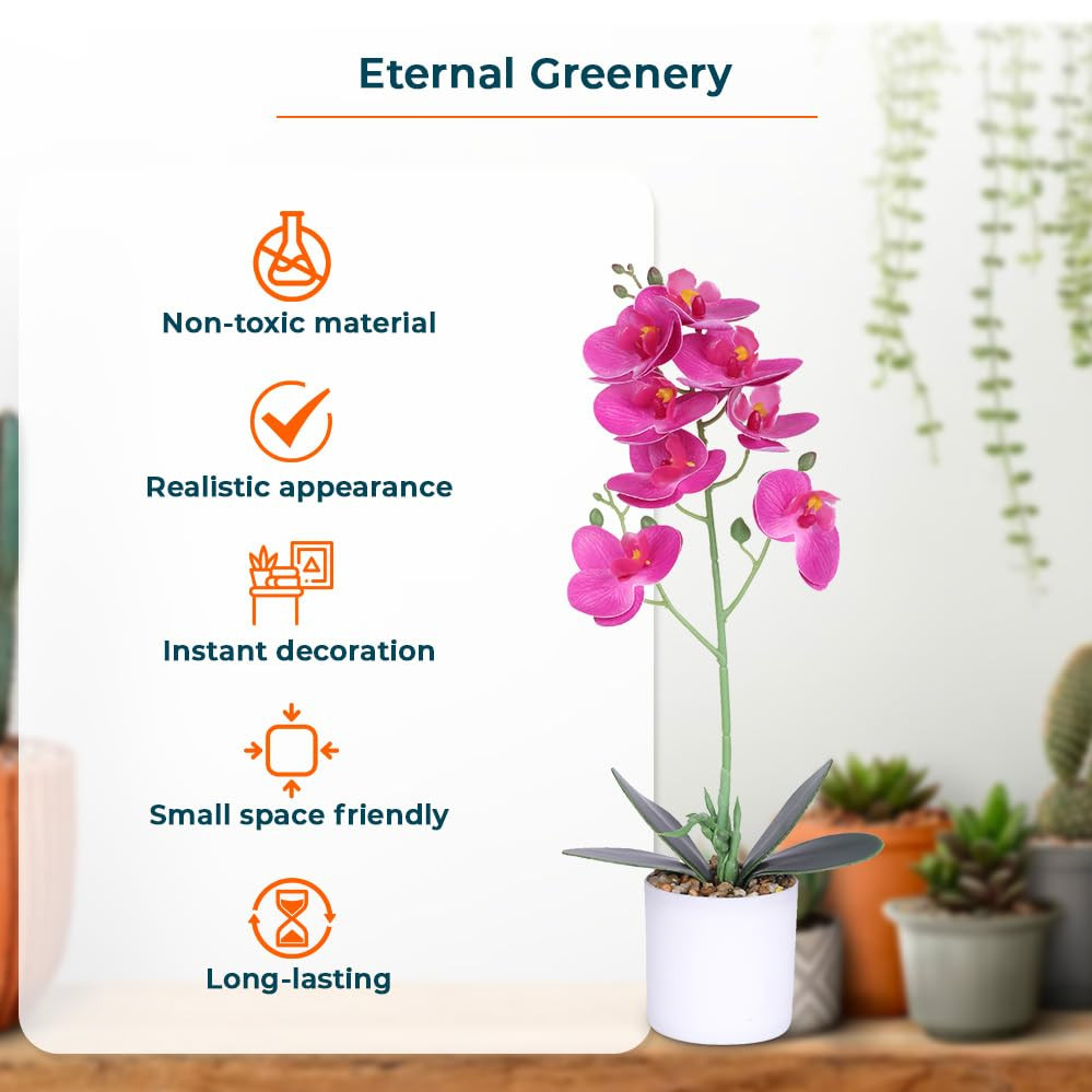 Kuber Industries Artificial Plants for Home DÃ©cor|Natural Looking Indoor Fake Plants with Pot|Artificial Flowers for Decoration (Pink)