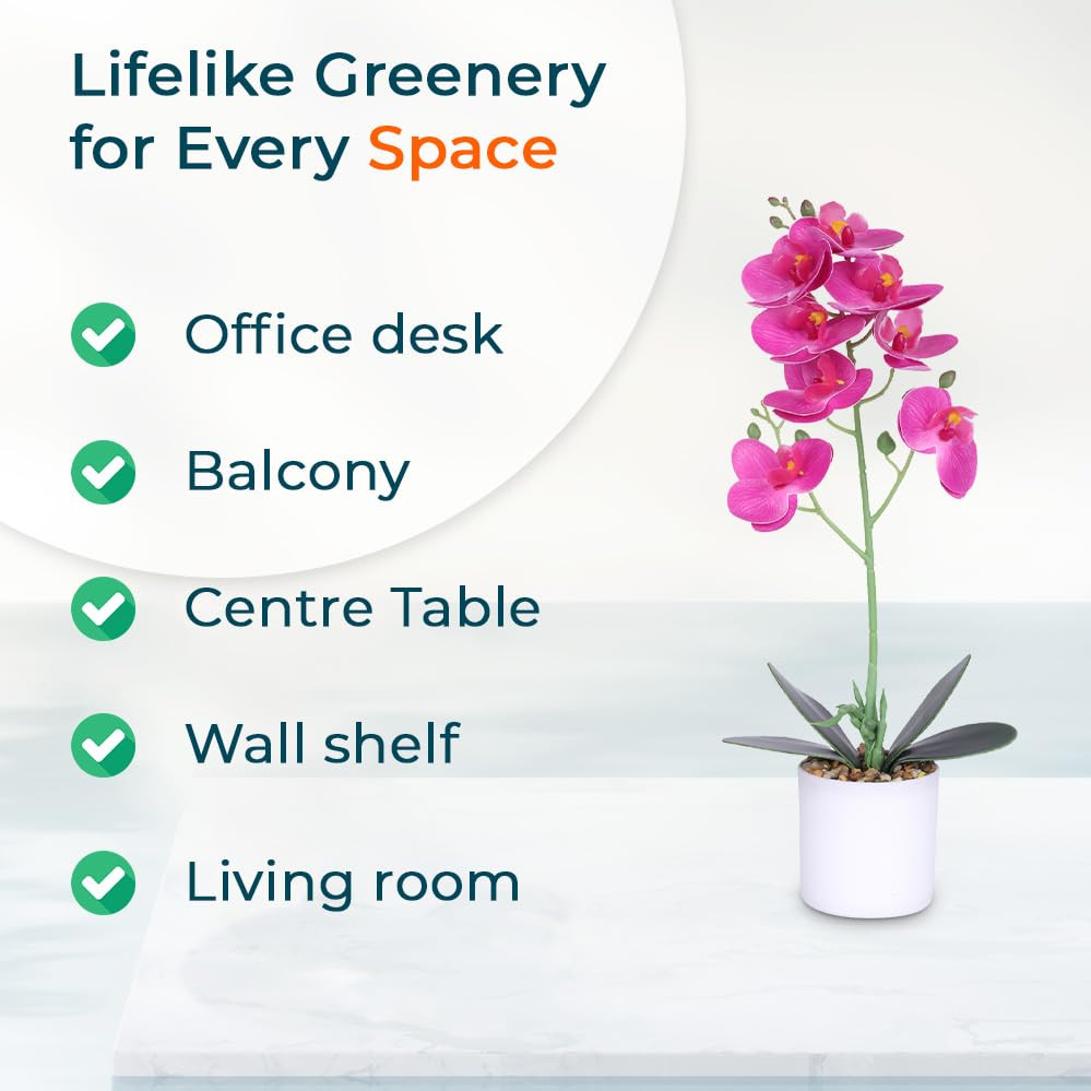 Kuber Industries Artificial Plants for Home DÃ©cor|Natural Looking Indoor Fake Plants with Pot|Artificial Flowers for Decoration (Pink)