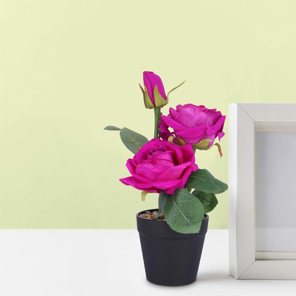Kuber Industries Artificial Plants for Home DÃ©cor|Natural Looking Indoor Fake Plants with Pot|Artificial Flowers for Decoration (Pink)