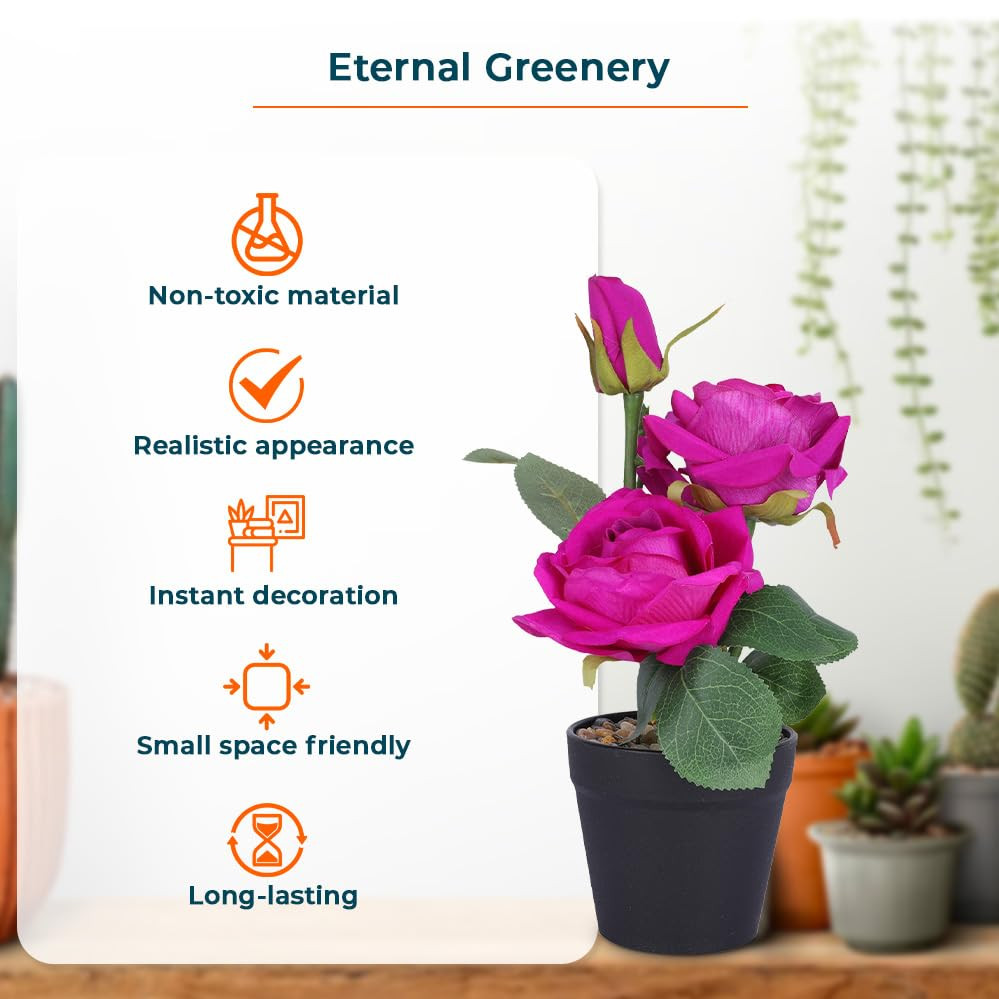 Kuber Industries Artificial Plants for Home DÃ©cor|Natural Looking Indoor Fake Plants with Pot|Artificial Flowers for Decoration (Pink)