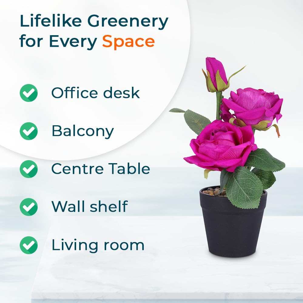 Kuber Industries Artificial Plants for Home DÃ©cor|Natural Looking Indoor Fake Plants with Pot|Artificial Flowers for Decoration (Pink)