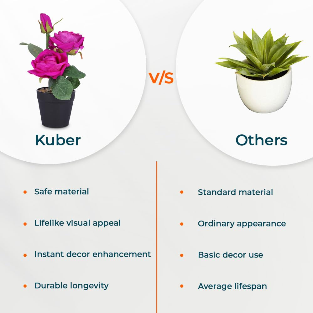 Kuber Industries Artificial Plants for Home DÃ©cor|Natural Looking Indoor Fake Plants with Pot|Artificial Flowers for Decoration (Pink)