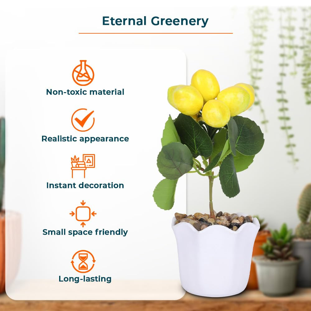 Kuber Industries Artificial Plants for Home DÃ©cor|Natural Looking Indoor Fake Plants with Pot|Artificial Flowers for Decoration (Yellow)