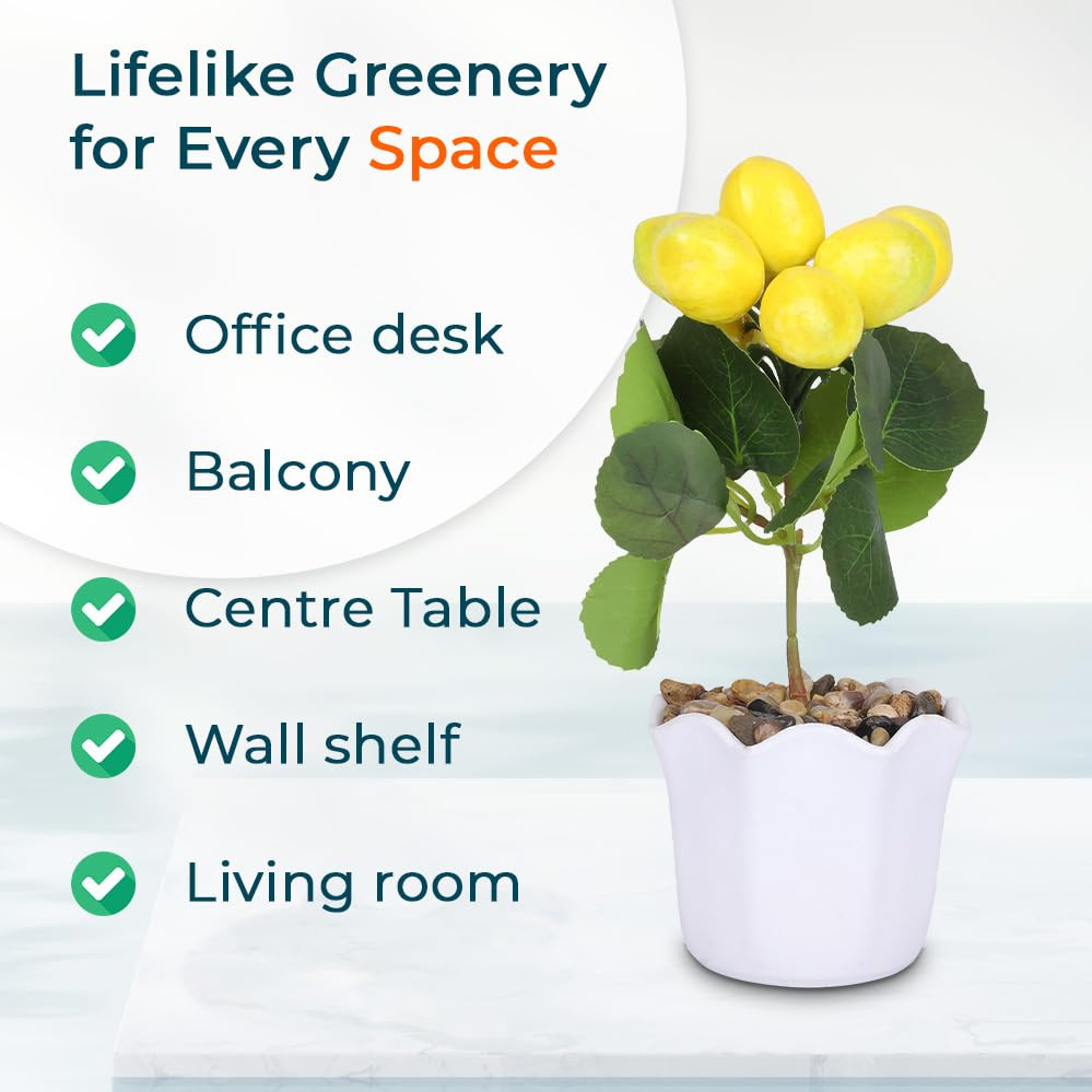 Kuber Industries Artificial Plants for Home DÃ©cor|Natural Looking Indoor Fake Plants with Pot|Artificial Flowers for Decoration (Yellow)