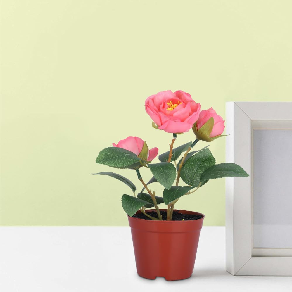 Kuber Industries Artificial Plants for Home DÃ©cor|Natural Looking Indoor Fake Plants with Pot|Artificial Flowers for Decoration (Pink)