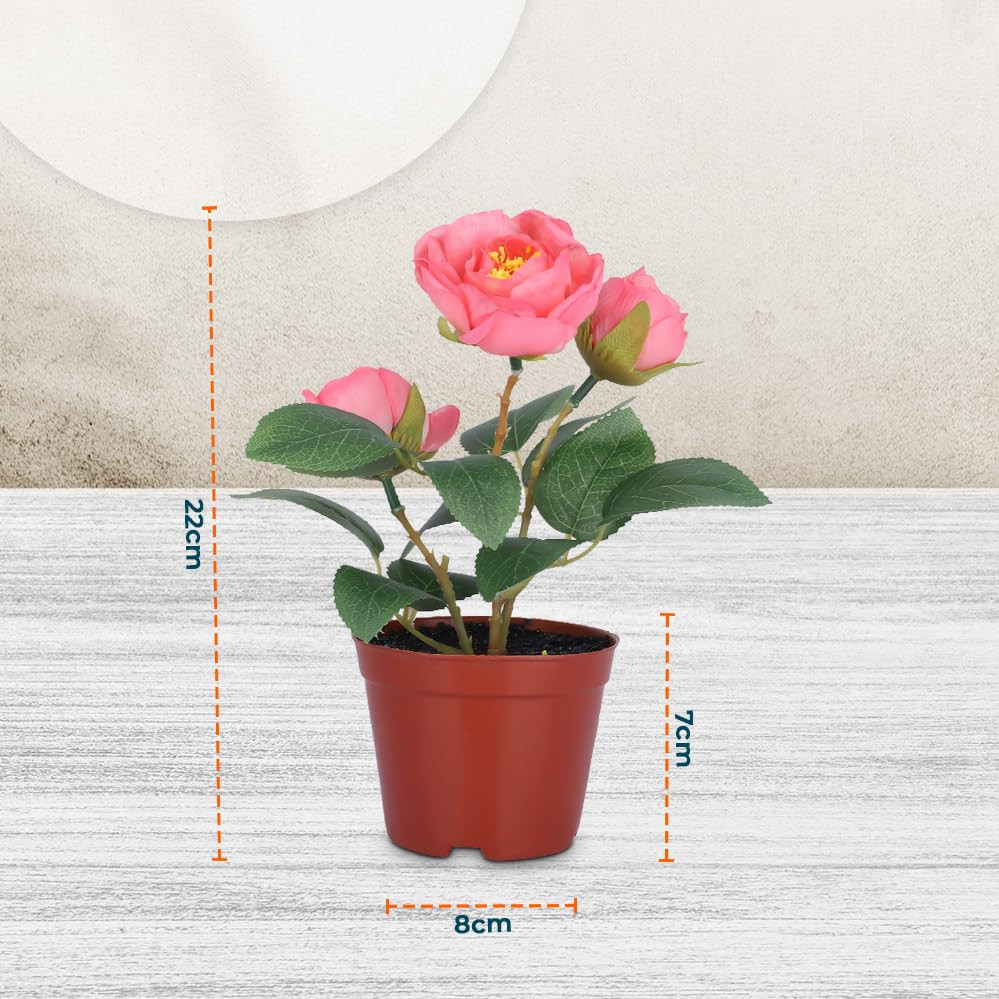 Kuber Industries Artificial Plants for Home DÃ©cor|Natural Looking Indoor Fake Plants with Pot|Artificial Flowers for Decoration (Pink)