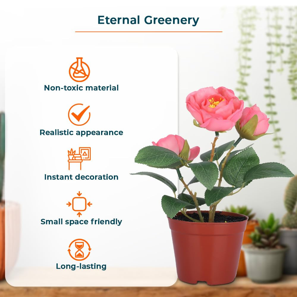 Kuber Industries Artificial Plants for Home DÃ©cor|Natural Looking Indoor Fake Plants with Pot|Artificial Flowers for Decoration (Pink)