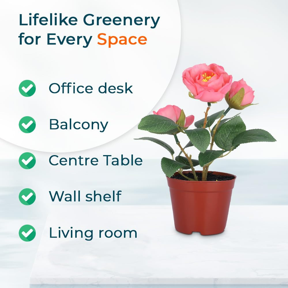Kuber Industries Artificial Plants for Home DÃ©cor|Natural Looking Indoor Fake Plants with Pot|Artificial Flowers for Decoration (Pink)