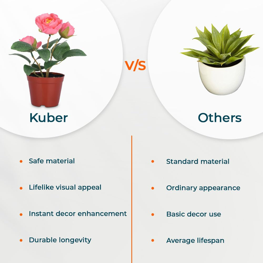 Kuber Industries Artificial Plants for Home DÃ©cor|Natural Looking Indoor Fake Plants with Pot|Artificial Flowers for Decoration (Pink)