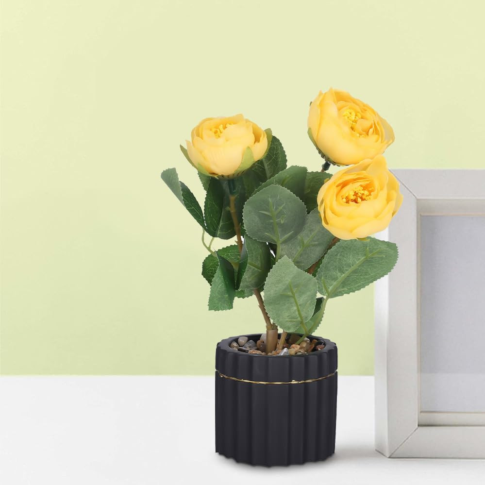 Kuber Industries Artificial Plants for Home DÃ©cor|Natural Looking Indoor Fake Plants with Pot|Artificial Flowers for Decoration (Yellow)