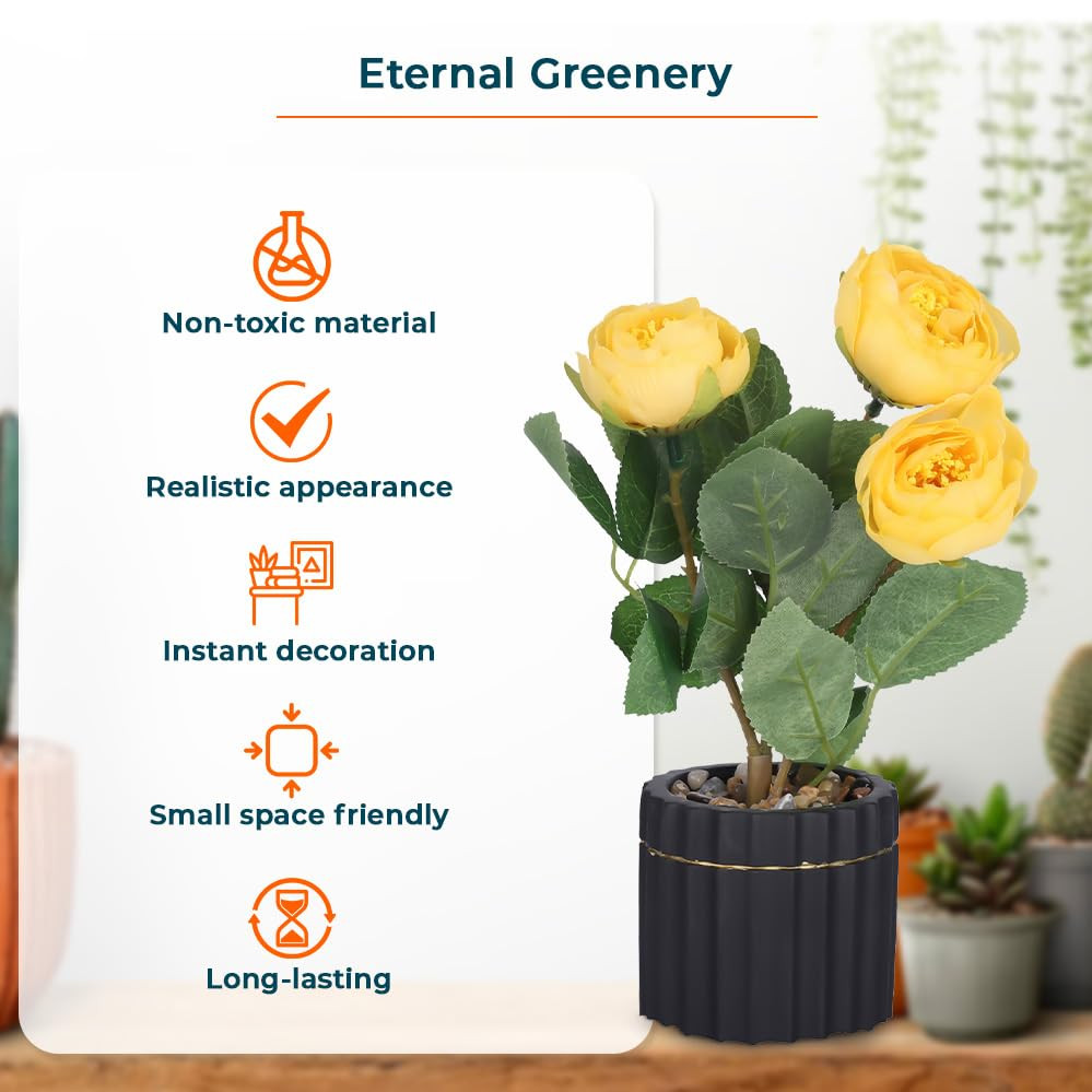 Kuber Industries Artificial Plants for Home DÃ©cor|Natural Looking Indoor Fake Plants with Pot|Artificial Flowers for Decoration (Yellow)