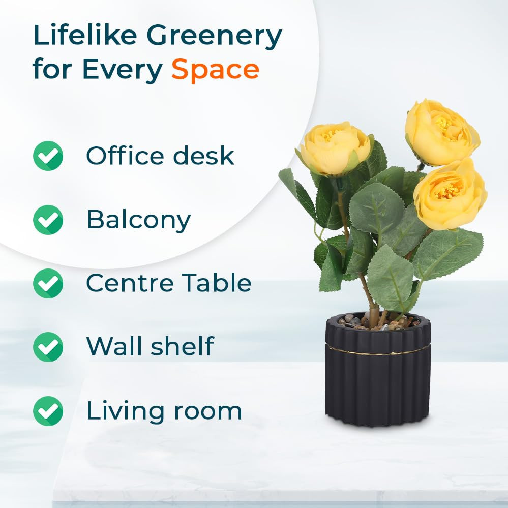 Kuber Industries Artificial Plants for Home DÃ©cor|Natural Looking Indoor Fake Plants with Pot|Artificial Flowers for Decoration (Yellow)