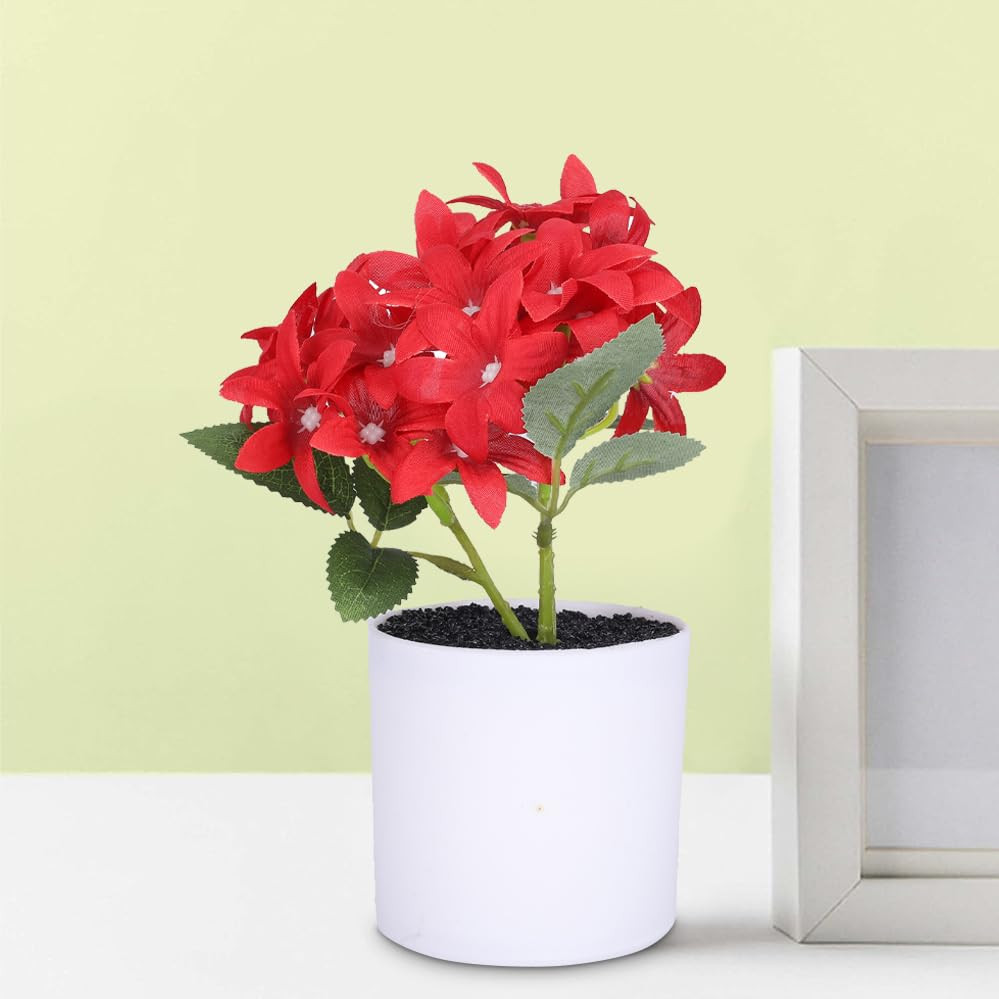Kuber Industries Artificial Plants for Home DÃ©cor|Natural Looking Indoor Fake Plants with Pot|Artificial Flowers for Decoration (Red)