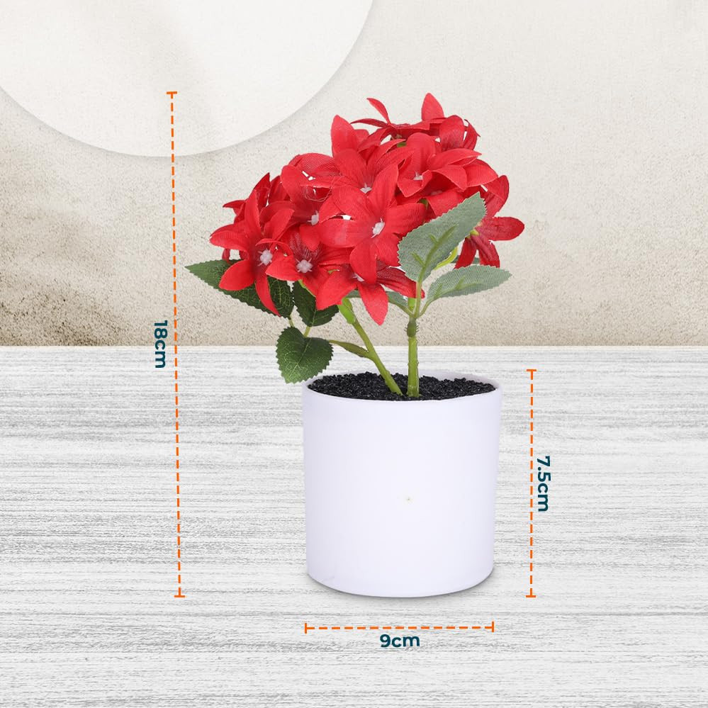 Kuber Industries Artificial Plants for Home DÃ©cor|Natural Looking Indoor Fake Plants with Pot|Artificial Flowers for Decoration (Red)