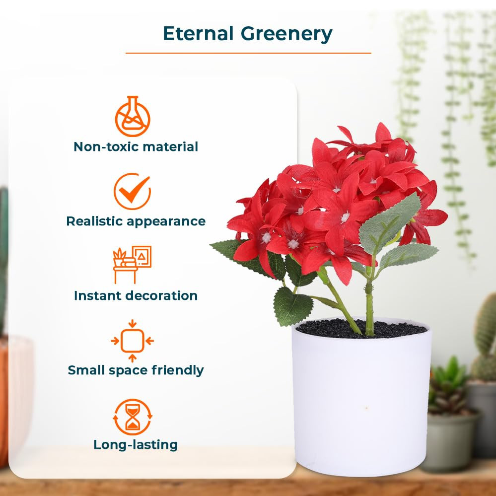 Kuber Industries Artificial Plants for Home DÃ©cor|Natural Looking Indoor Fake Plants with Pot|Artificial Flowers for Decoration (Red)