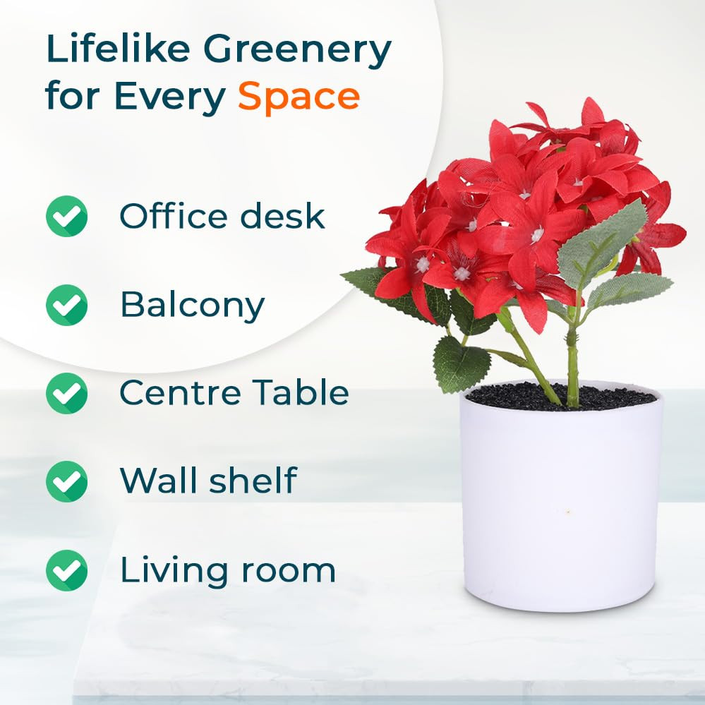 Kuber Industries Artificial Plants for Home DÃ©cor|Natural Looking Indoor Fake Plants with Pot|Artificial Flowers for Decoration (Red)