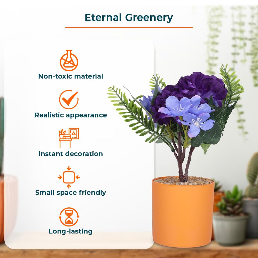 Kuber Industries Artificial Plants for Home DÃ©cor|Natural Looking Indoor Fake Plants with Pot|Artificial Flowers for Decoration (Purple)