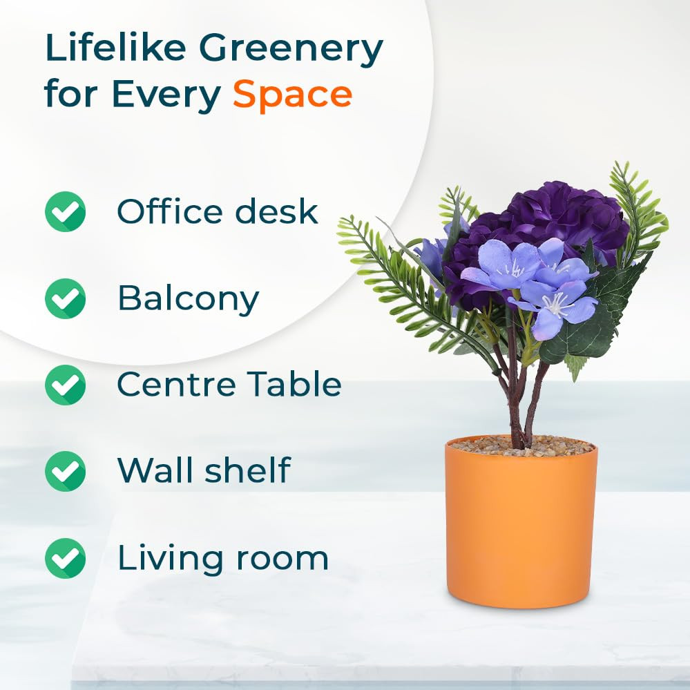 Kuber Industries Artificial Plants for Home DÃ©cor|Natural Looking Indoor Fake Plants with Pot|Artificial Flowers for Decoration (Purple)