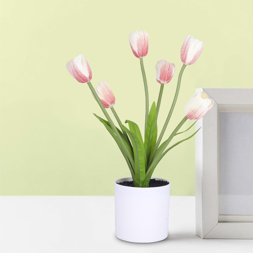Kuber Industries Artificial Plants for Home DÃ©cor|Natural Looking Indoor Fake Plants with Pot|Artificial Flowers for Decoration (Pink)