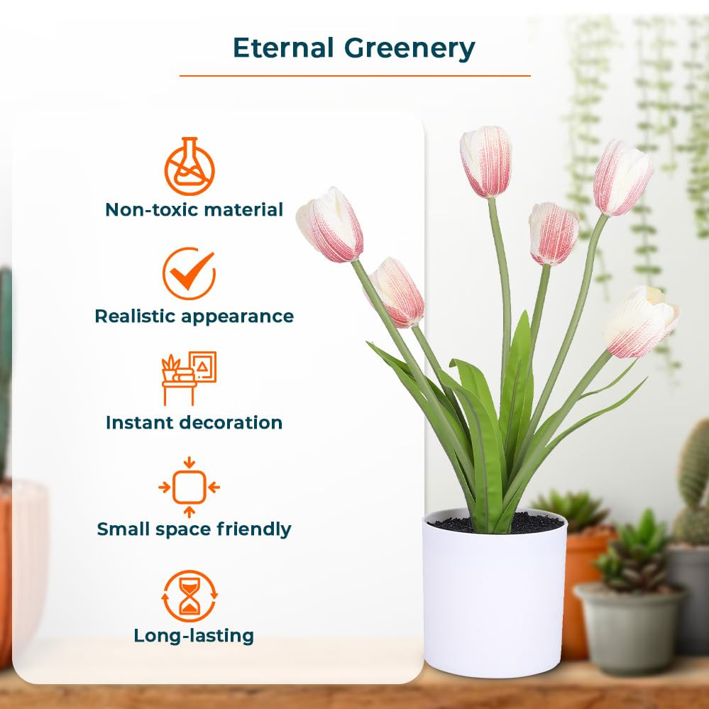 Kuber Industries Artificial Plants for Home DÃ©cor|Natural Looking Indoor Fake Plants with Pot|Artificial Flowers for Decoration (Pink)