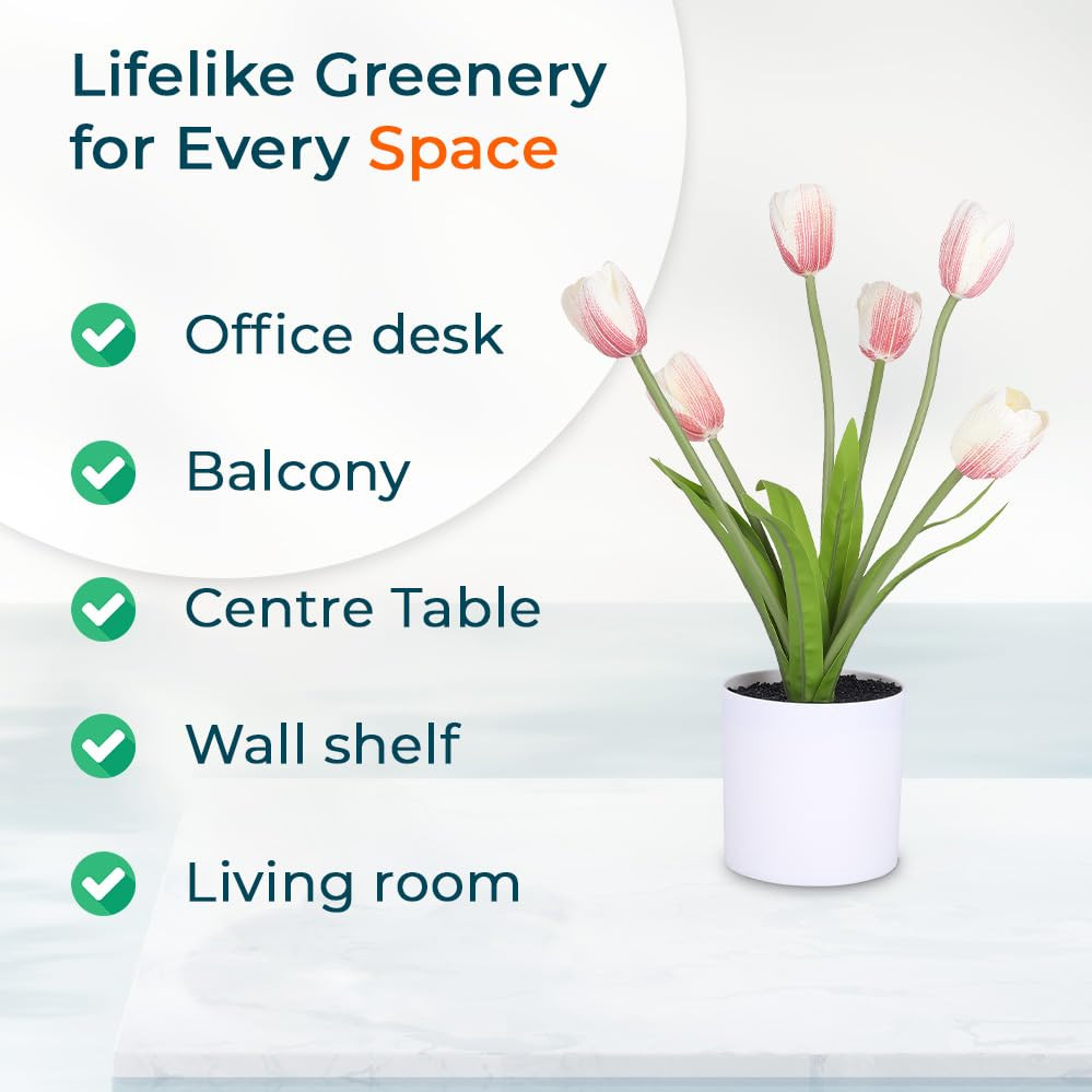 Kuber Industries Artificial Plants for Home DÃ©cor|Natural Looking Indoor Fake Plants with Pot|Artificial Flowers for Decoration (Pink)