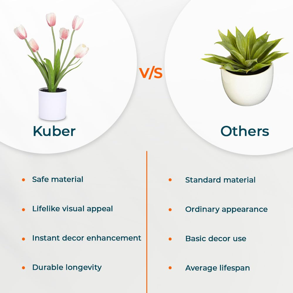 Kuber Industries Artificial Plants for Home DÃ©cor|Natural Looking Indoor Fake Plants with Pot|Artificial Flowers for Decoration (Pink)