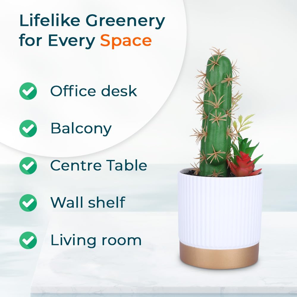 Kuber Industries Artificial Plants for Home DÃ©cor|Natural Looking Indoor Fake Plants with Pot|Artificial Flowers for Decoration (Green)