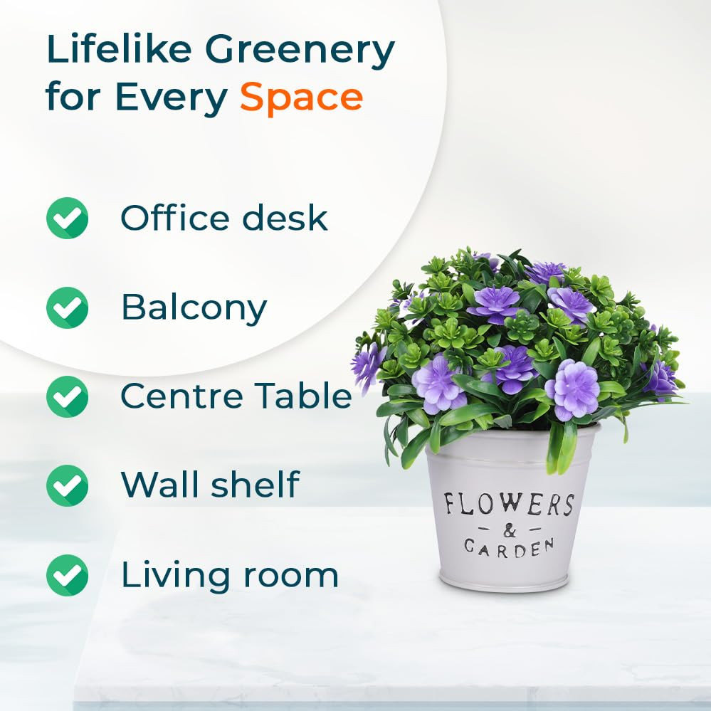 Kuber Industries Artificial Plants for Home DÃ©cor|Natural Looking Indoor Fake Plants with Pot|Artificial Flowers for Decoration (Lavender)