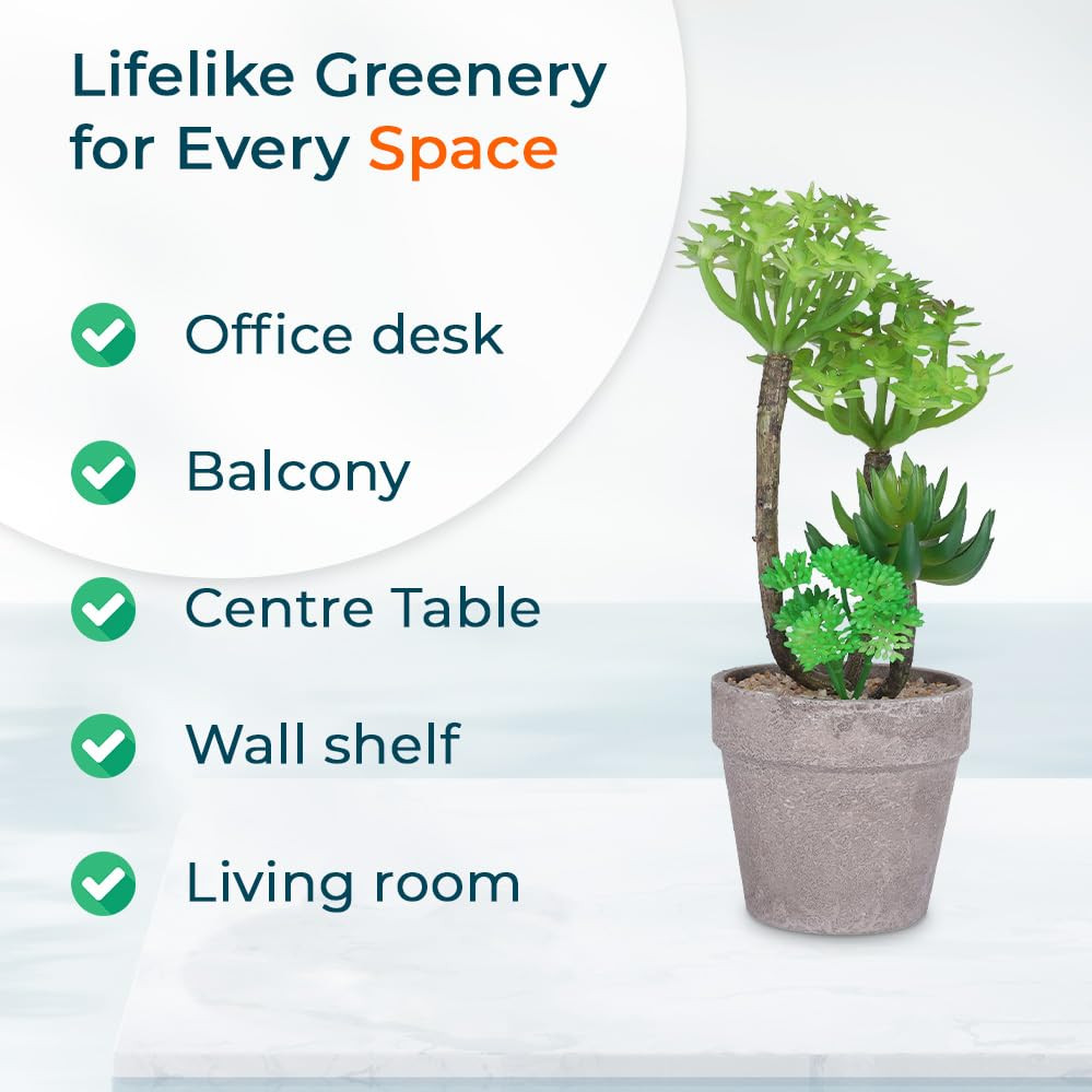 Kuber Industries Artificial Plants for Home DÃ©cor|Natural Looking Indoor Fake Plants with Pot|Artificial Flowers for Decoration (Green)
