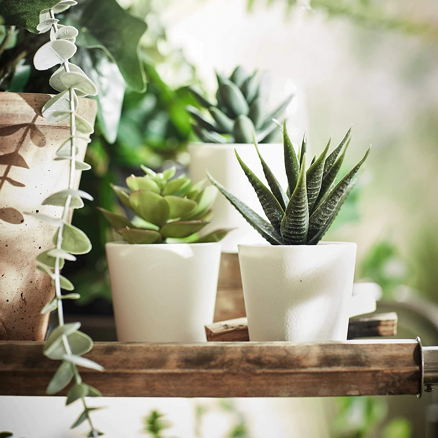 Kuber Industries Artificial Set of 3 Mini Realistic Fake Plants with Plastic Pots for Home and Office Decoration (Green)