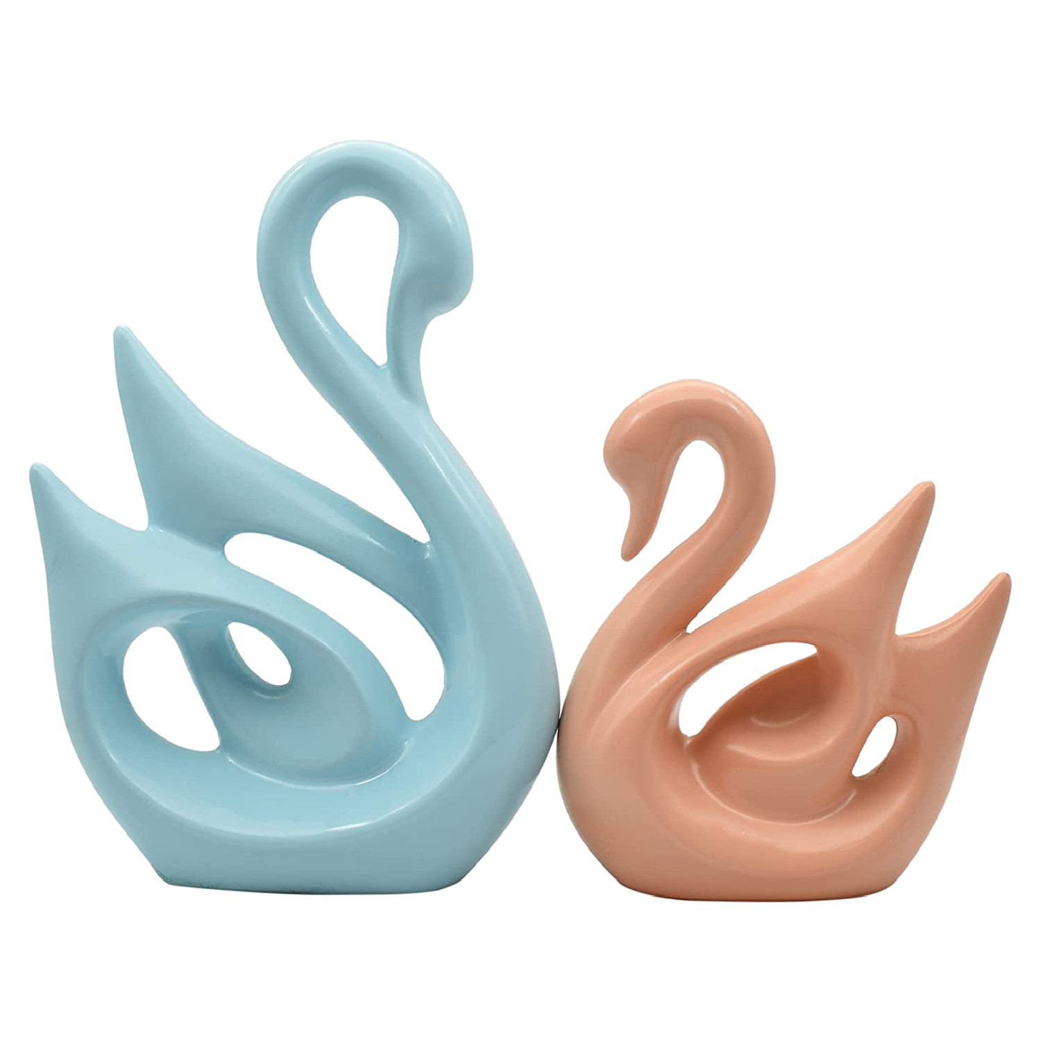 Kuber Industries Attractive Design Ceramic Finish Swan Couple Figurines For Modern Home Décor (Sky Blue & Peach)