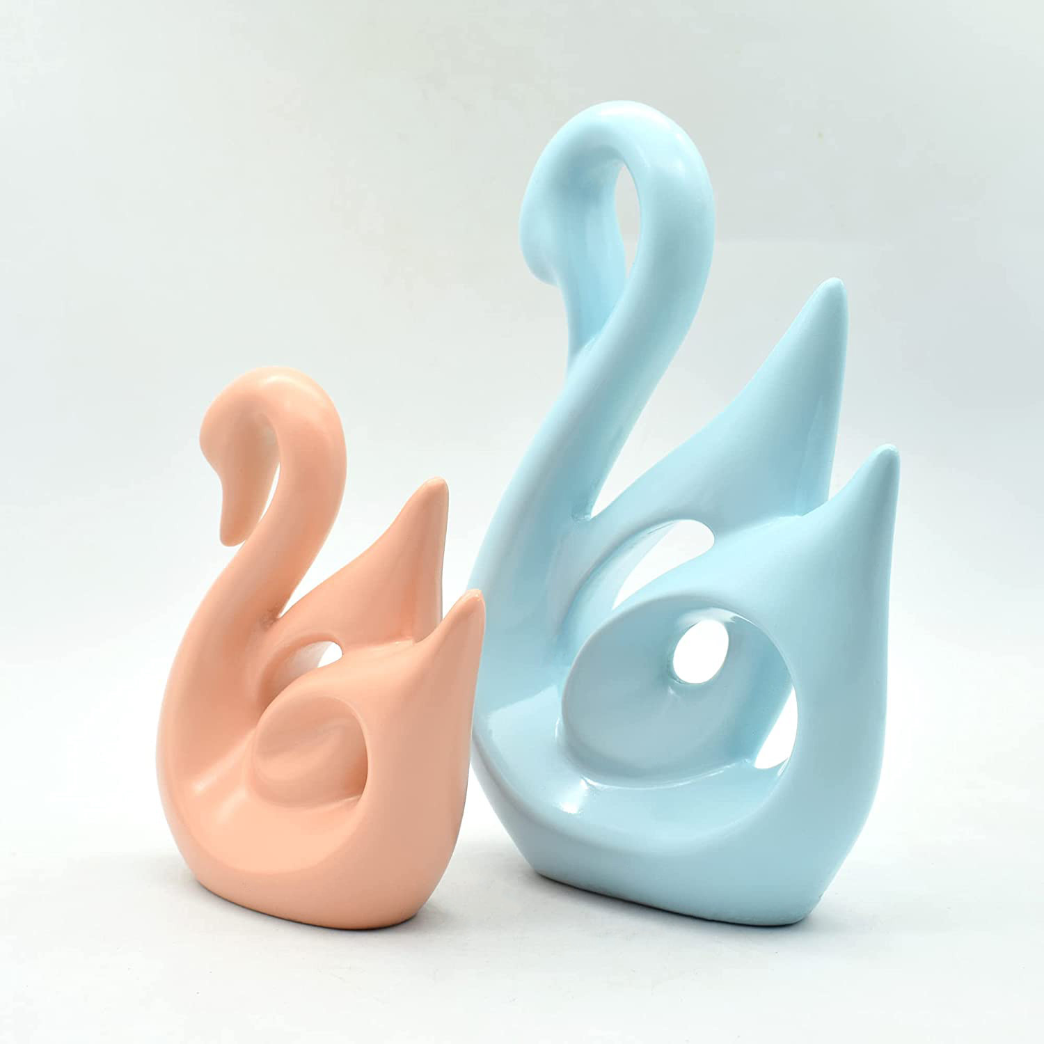 Kuber Industries Attractive Design Ceramic Finish Swan Couple Figurines For Modern Home Décor (Sky Blue & Peach)