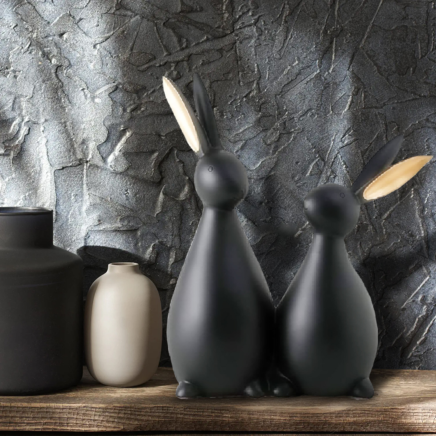 Kuber Industries Attractive Design Ceramic Rabbit Couple Figurines Idol For Home Decoration (Matte Black)