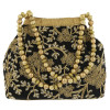 Kuber Industries Attractive Embroidery Polyester Hand Purse &amp; Artificial Pearls Handle With 3 Magnetic Lock for Woman,Girls (Black)