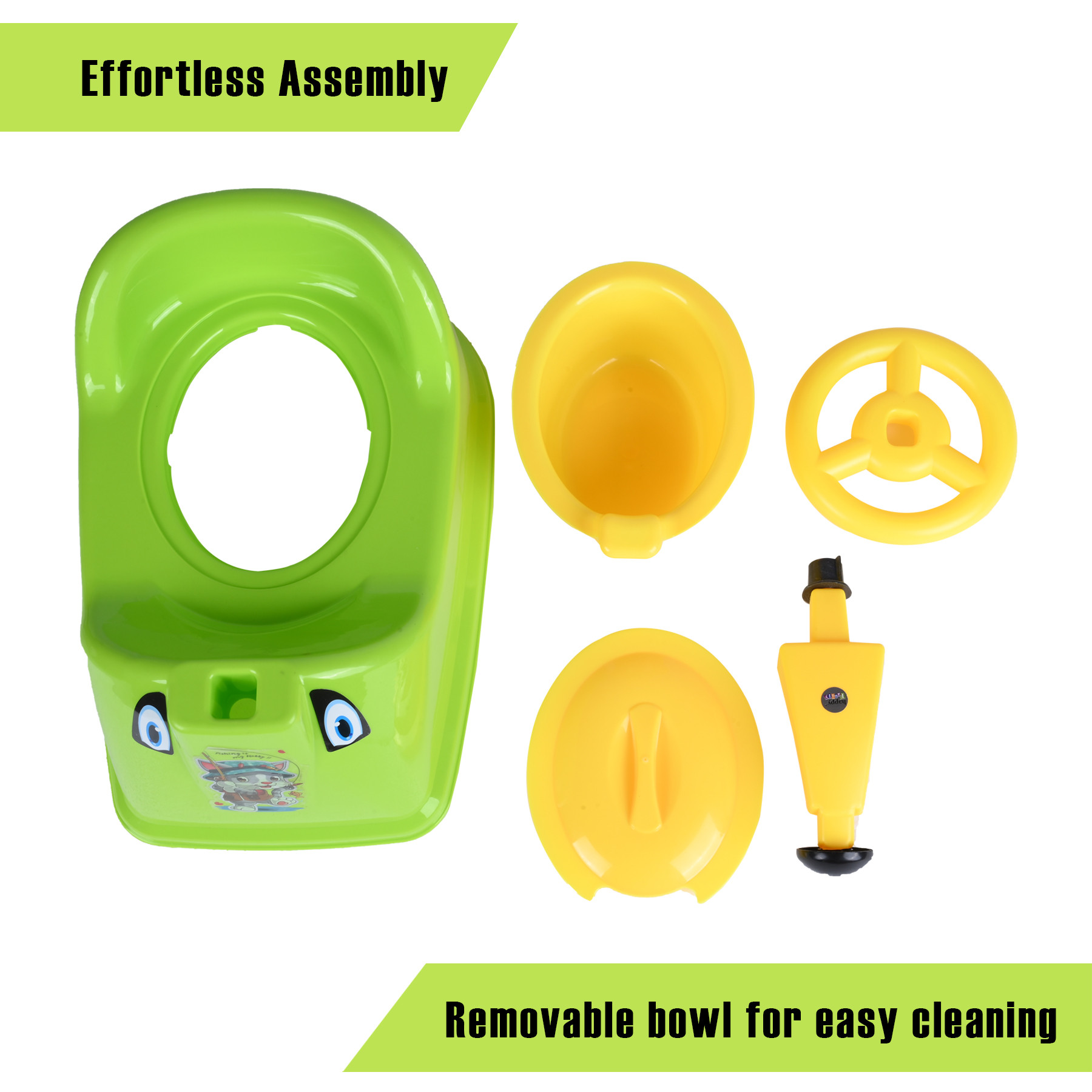 Kuber Industries Baby Potty Seat  Toilet Potty Training Seat  Baby Potty Trainer Seat  Potty Seat For Child  Potty Training Seat for Kids  Steering Design  Green  Yellow