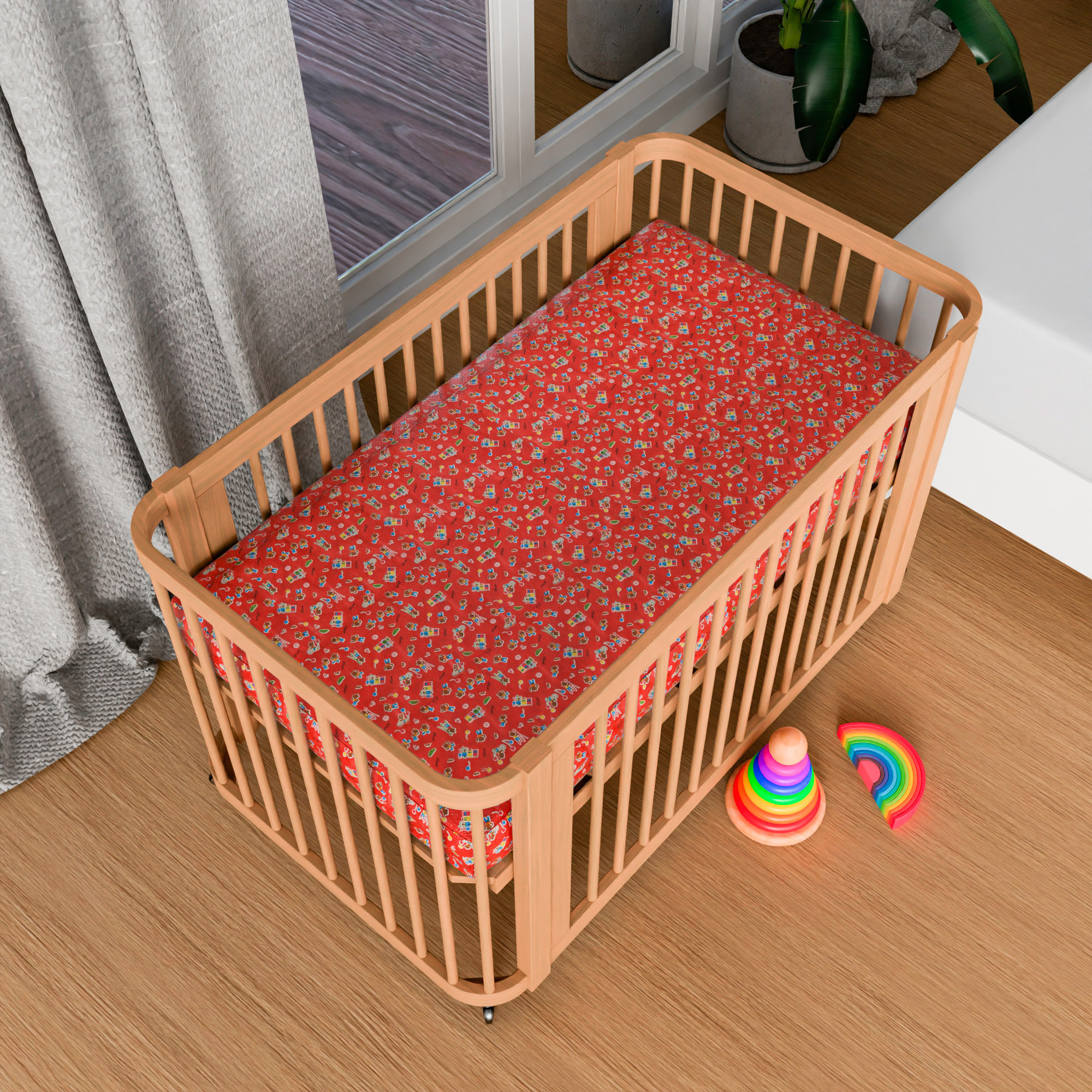 Kuber Industries Baby Sheet  Reversible Baby Plastic Sheet  Crib Sheet for Baby  Bed Wetting Protector Sheet  Baby Mattress Sheet for Baby  Toddler Bed Sheet  100x100 CM  Red