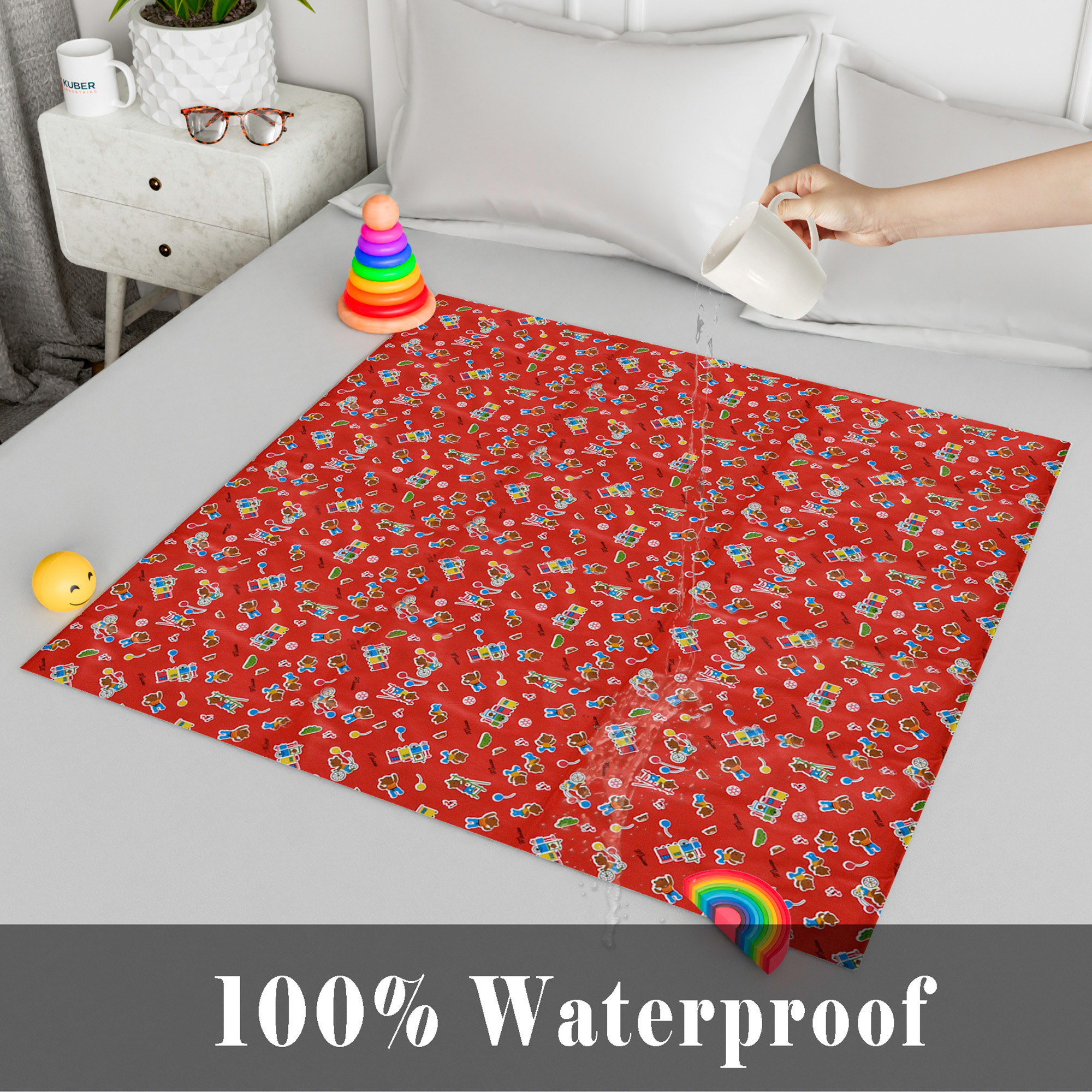 Kuber Industries Baby Sheet  Reversible Baby Plastic Sheet  Crib Sheet for Baby  Bed Wetting Protector Sheet  Baby Mattress Sheet for Baby  Toddler Bed Sheet  100x100 CM  Red