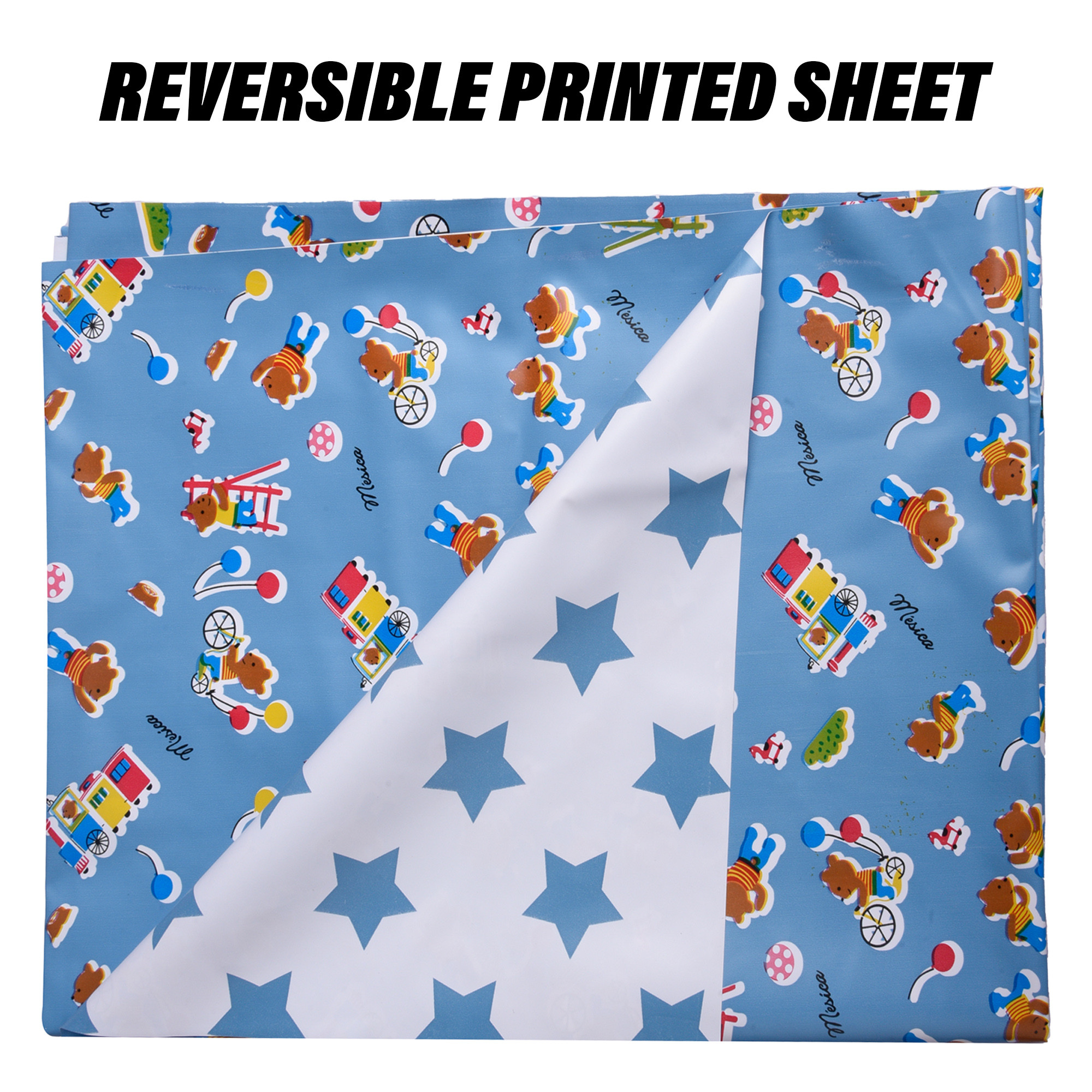 Kuber Industries Baby Sheet  Reversible Baby Plastic Sheet  Crib Sheet for Baby  Bed Wetting Protector Sheet  Baby Mattress Sheet for Baby  Toddler Bed Sheet  100x100 CM  Blue