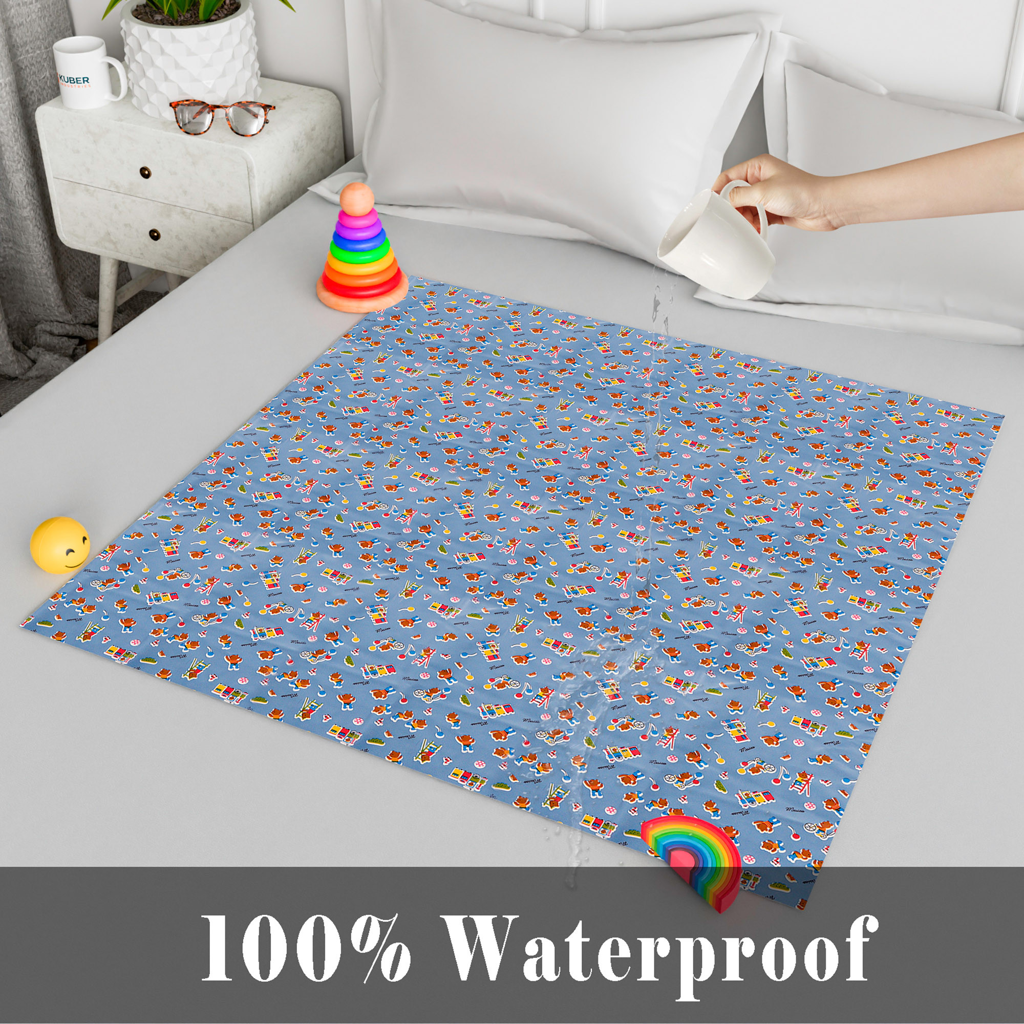 Kuber Industries Baby Sheet  Reversible Baby Plastic Sheet  Crib Sheet for Baby  Bed Wetting Protector Sheet  Baby Mattress Sheet for Baby  Toddler Bed Sheet  100x100 CM  Blue