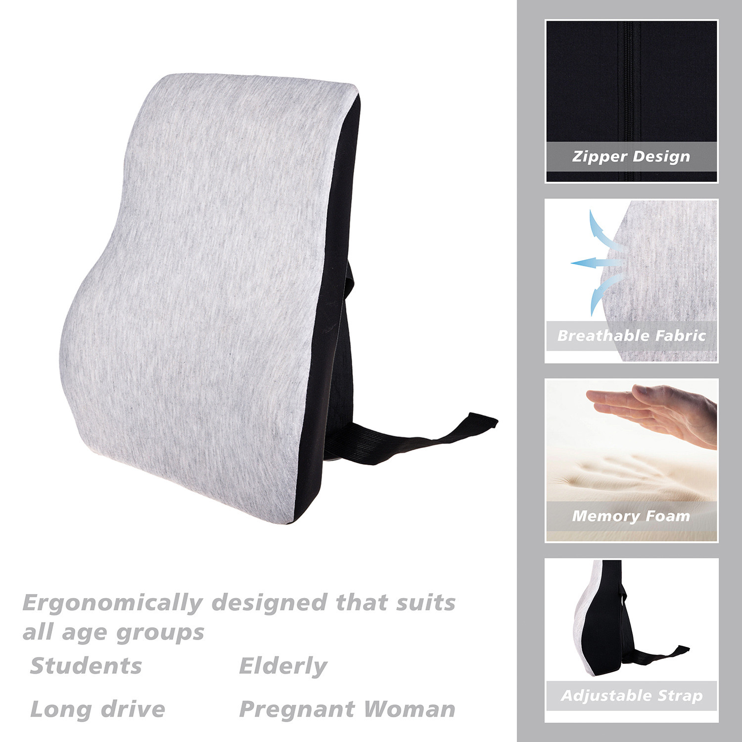 Kuber Industries Back Rest | Memory Foam Support Pillow | Car Backrest | Lumbar Support Chairs for Office |Back Rest For Chair | Home | Seat For Relieve Pain|Black