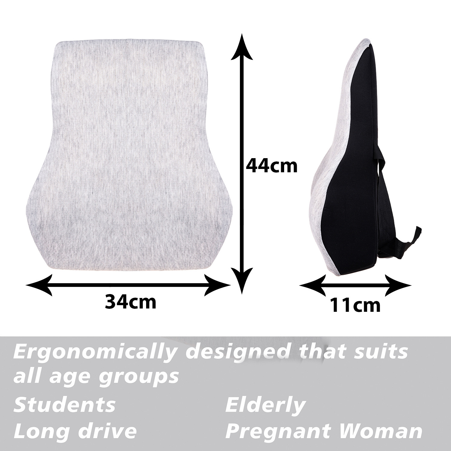 Kuber Industries Back Rest | Memory Foam Support Pillow | Car Backrest | Lumbar Support Chairs for Office |Back Rest For Chair | Home | Seat For Relieve Pain|Black