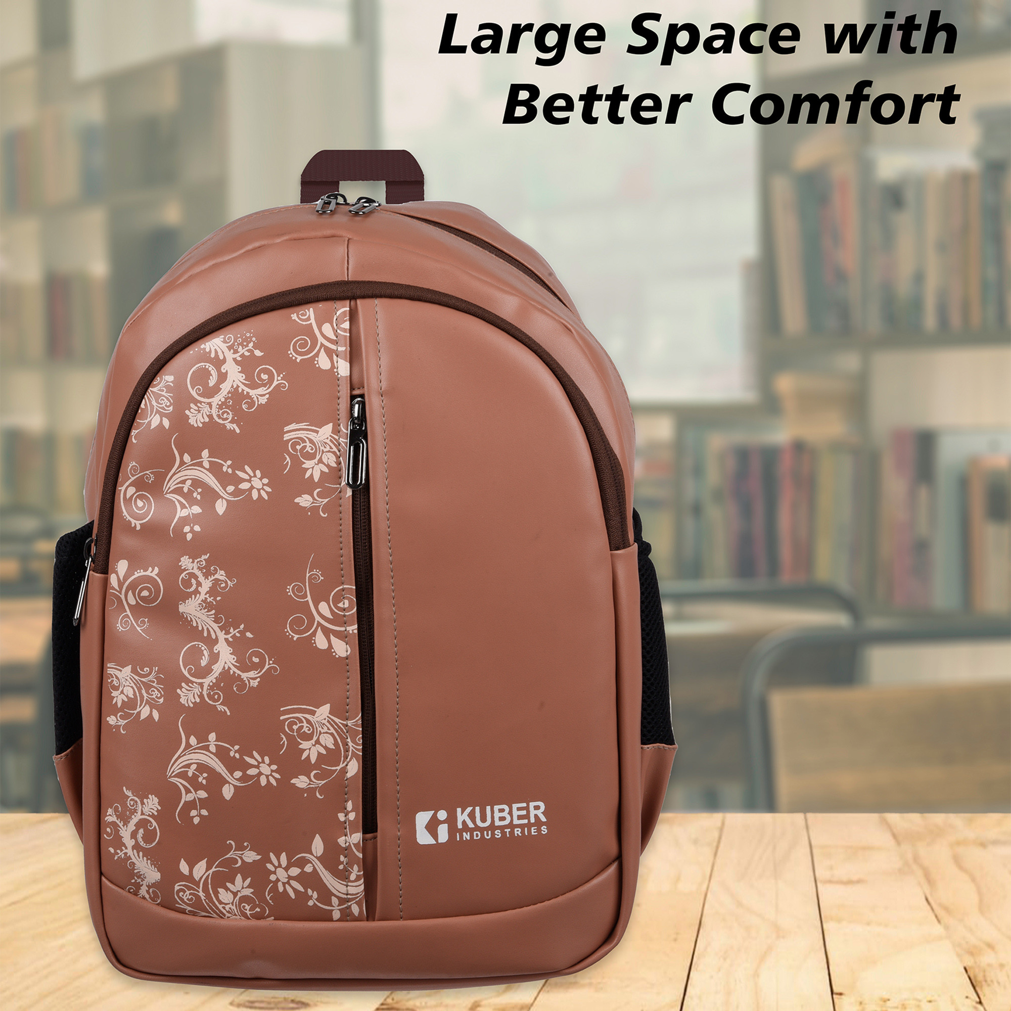 Kuber Industries Backpack  School Backpack for Kids  Collage Backpack  School Bag for Boys  Girls  3 Compartments Mini Backpack  Half Print School Bag  Beige