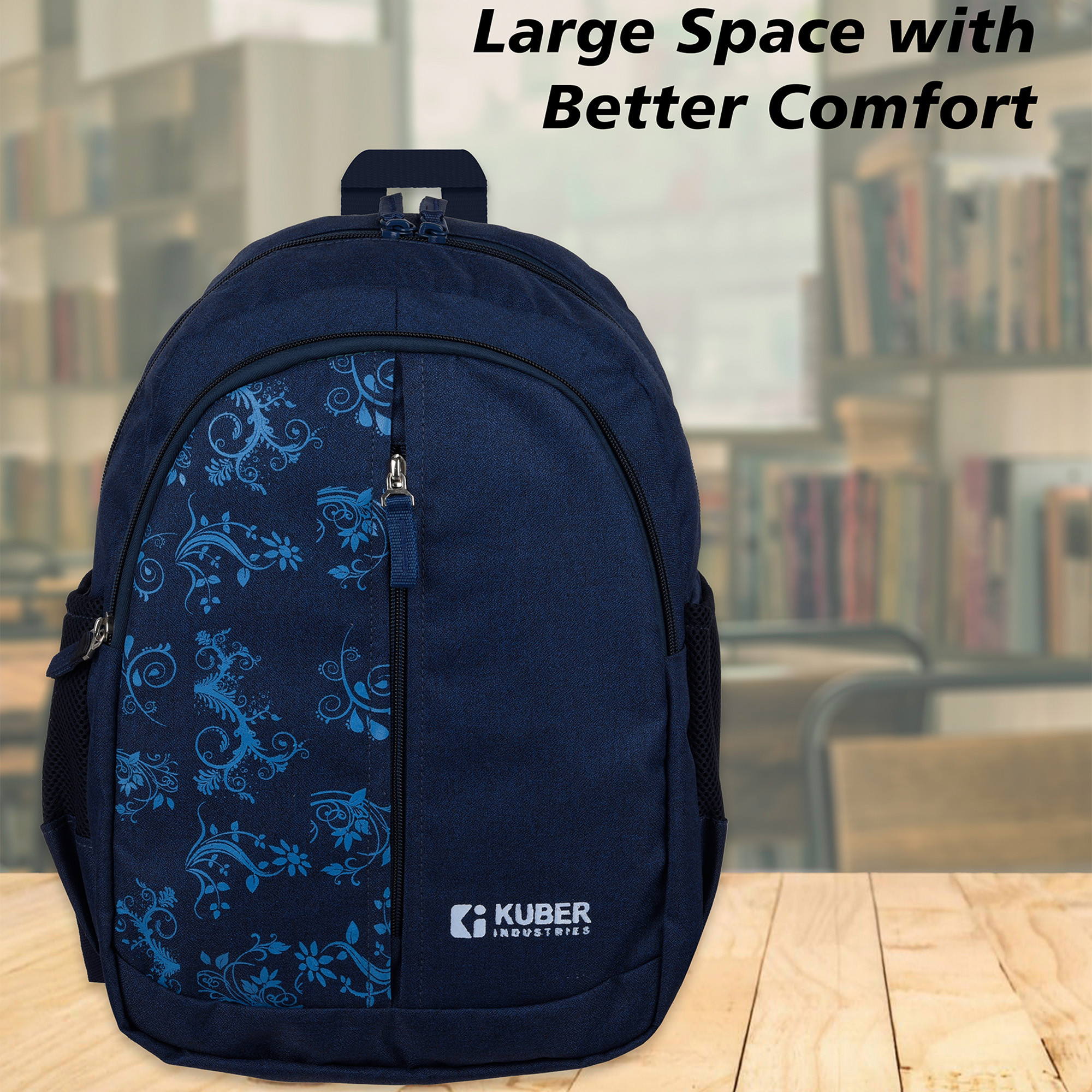 Kuber Industries Backpack  School Backpack for Kids  Collage Backpack  School Bag for Boys  Girls  3 Compartments Mini Backpack  Half Print School Bag  Navy Blue