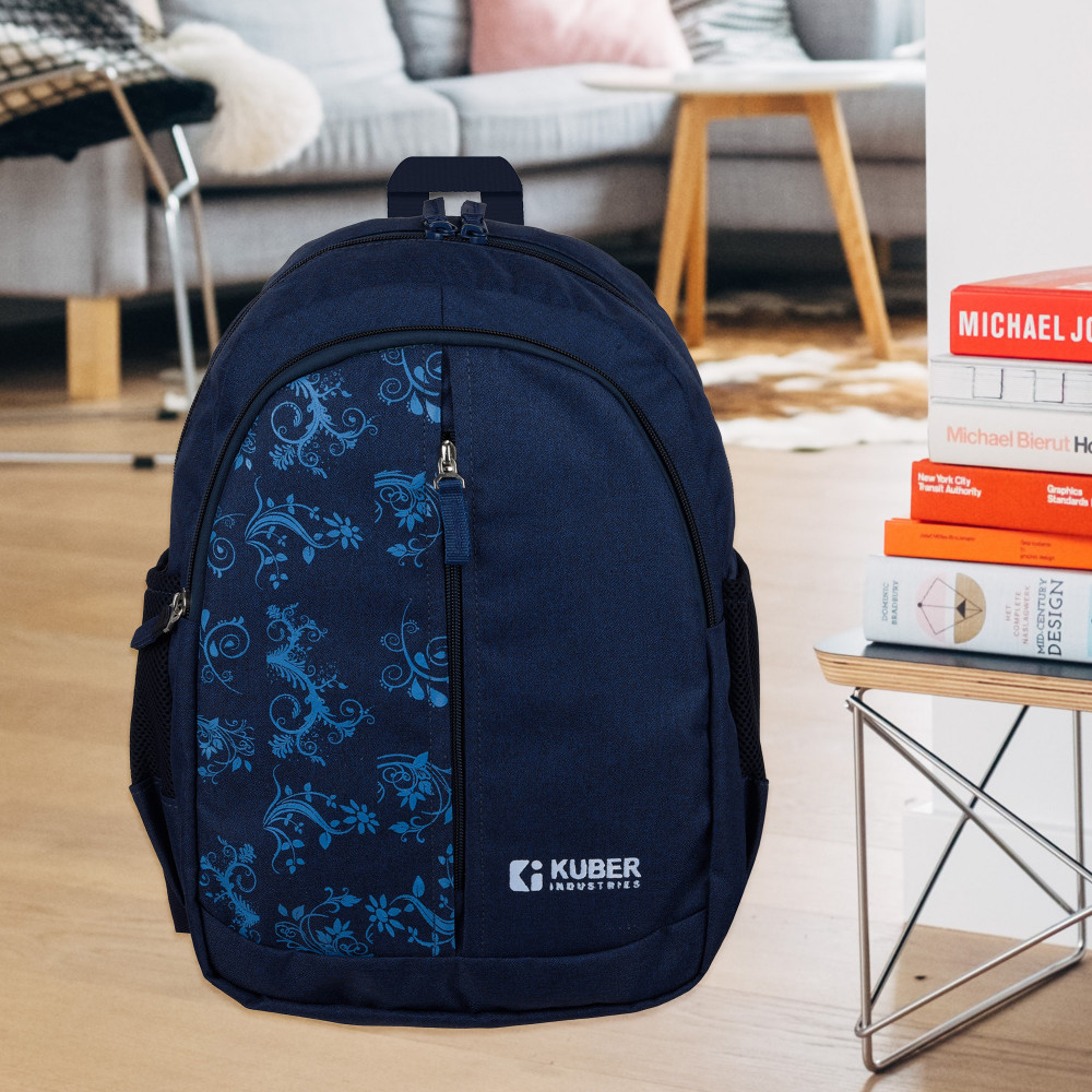Kuber Industries Backpack | School Backpack for Kids | Collage Backpack | School Bag for Boys &amp; Girls | 3 Compartments Mini Backpack | Half Print School Bag | Navy Blue