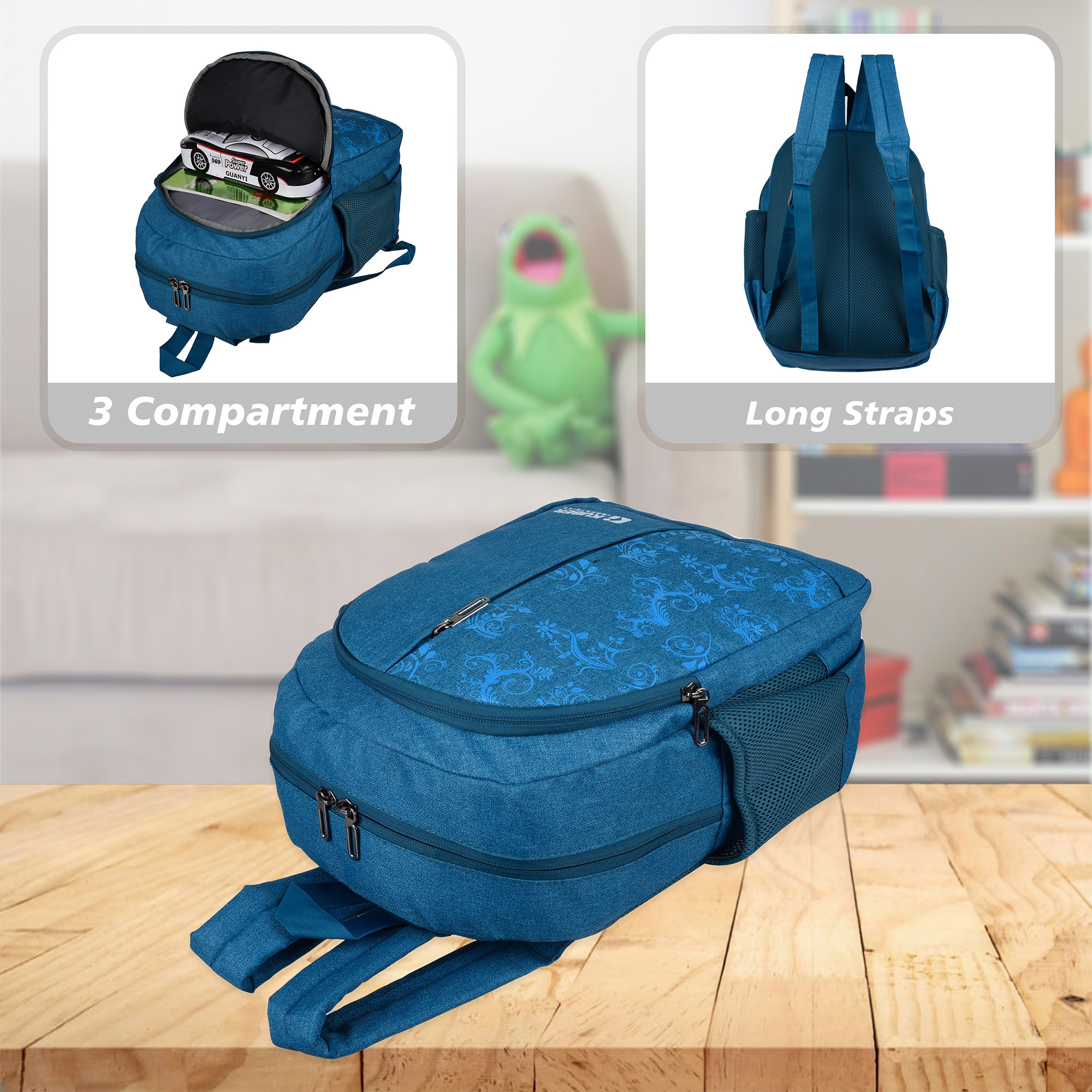 Kuber Industries Backpack | School Backpack for Kids | Collage Backpack | School Bag for Boys & Girls | 3 Compartments Mini Backpack | Half Print School Bag | Green