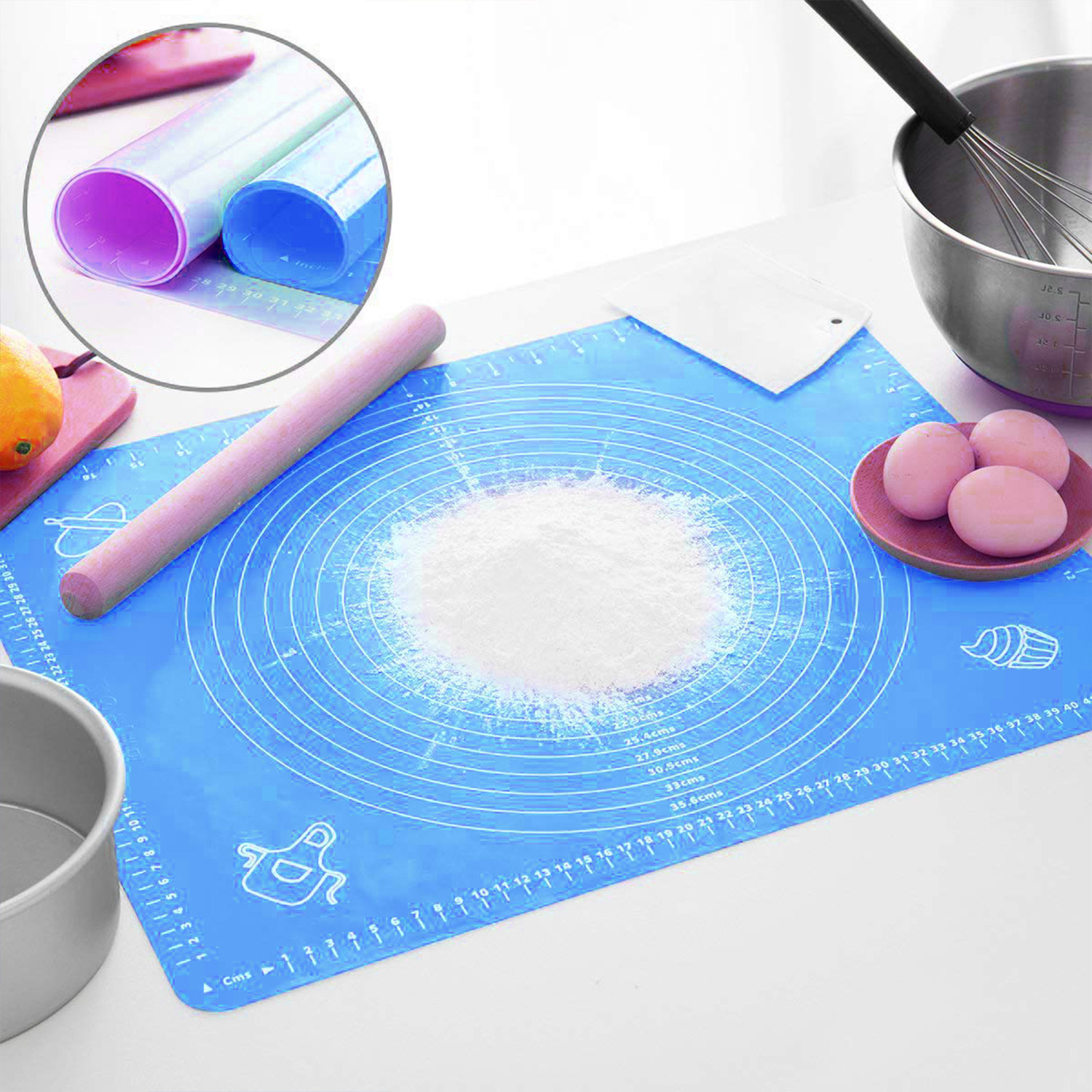 Kuber Industries Baking Mat|Silicone Non-Stick Stretchable Kneading Mat|Fondant Rolling Mat For Kitchen,Roti,Chapati,Cake,19 x 16 Inche (Sky Blue)
