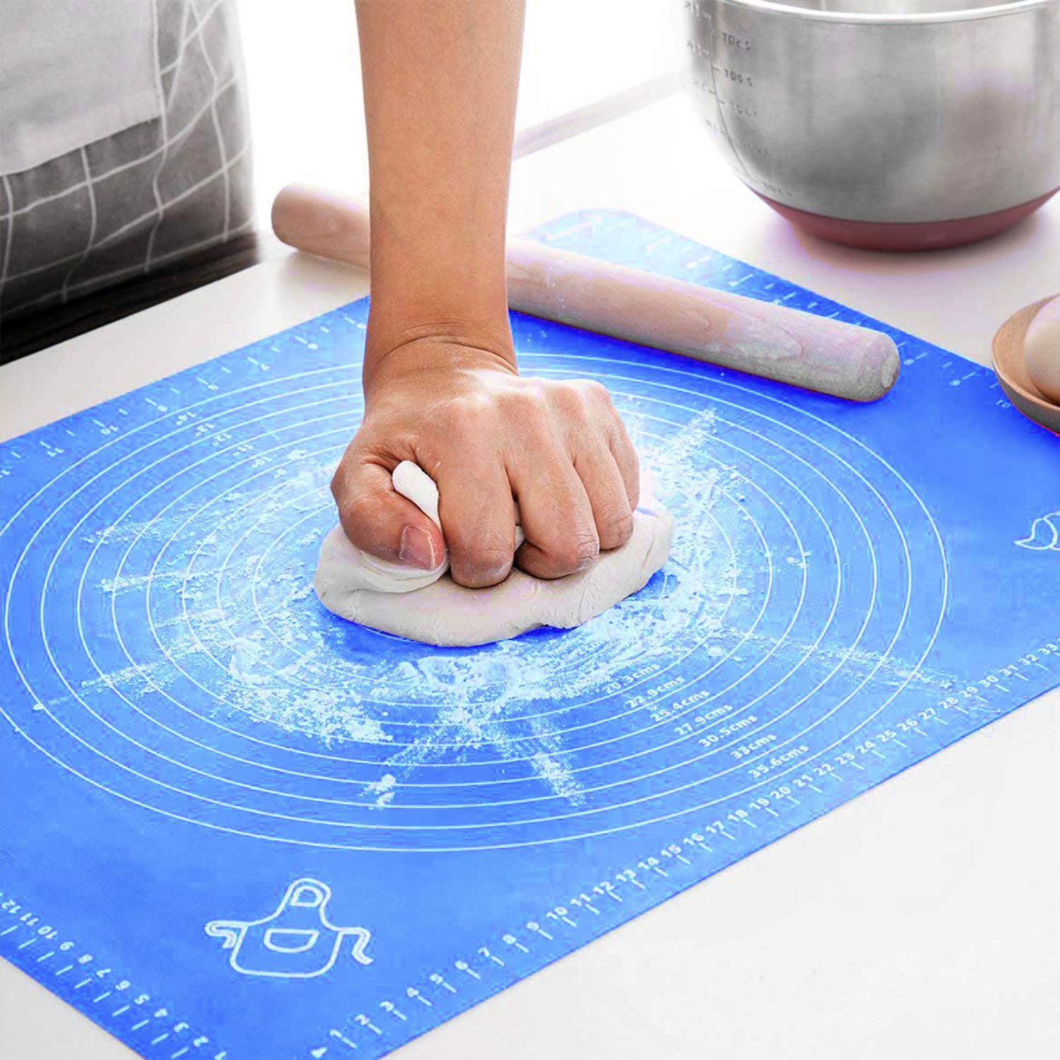 Kuber Industries Baking Mat|Silicone Non-Stick Stretchable Kneading Mat|Fondant Rolling Mat For Kitchen,Roti,Chapati,Cake,19 x 16 Inche (Sky Blue)