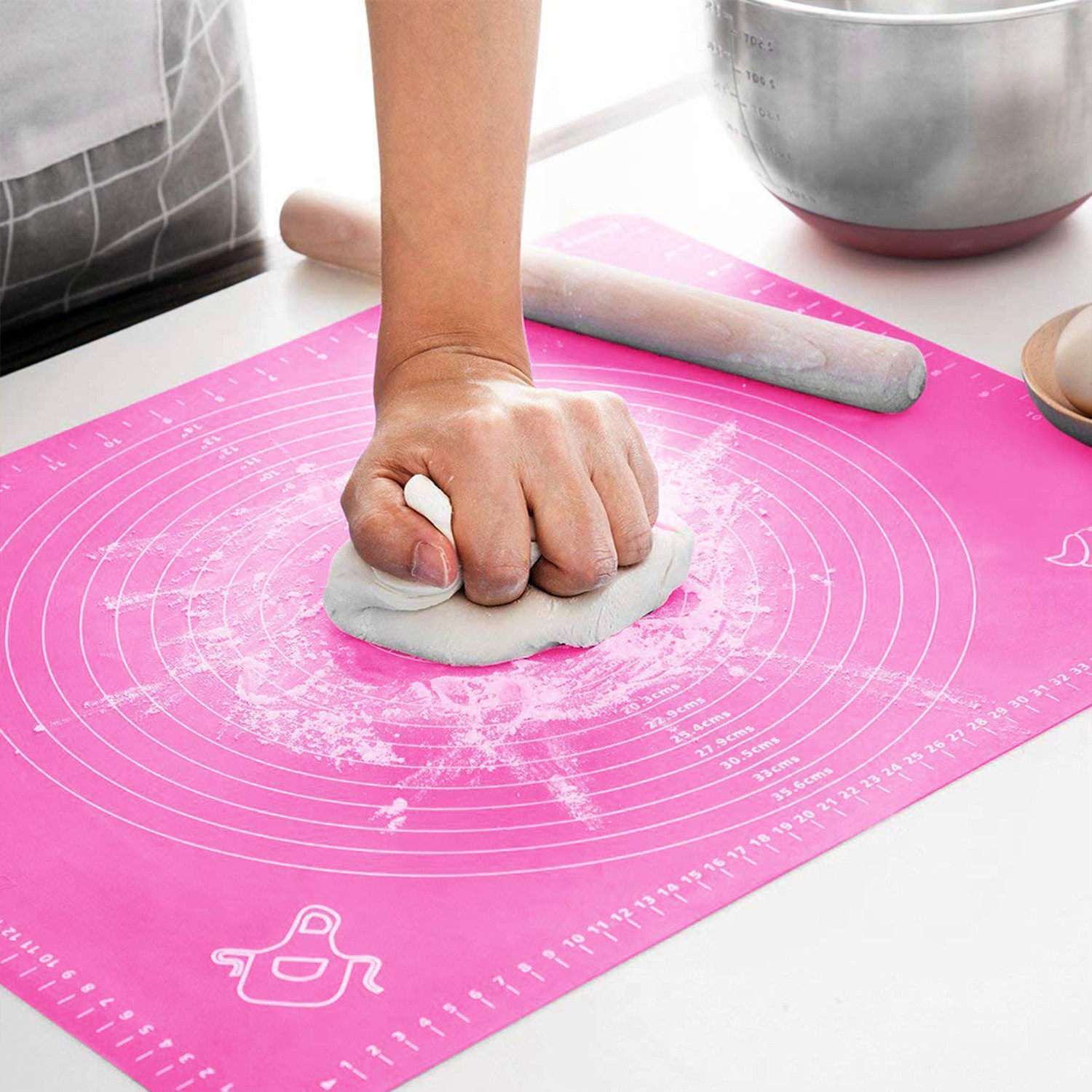 Kuber Industries Baking Mat|Silicone Non-Stick Stretchable Kneading Mat|Fondant Rolling Mat For Kitchen,Roti,Chapati,Cake,19 x 16 Inche (Pink)