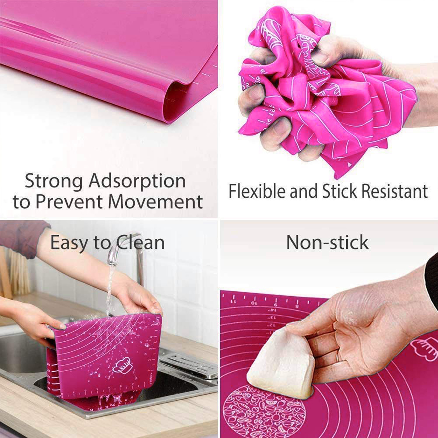 Kuber Industries Baking Mat|Silicone Non-Stick Stretchable Kneading Mat|Fondant Rolling Mat For Kitchen,Roti,Chapati,Cake,19 x 16 Inche (Pink)